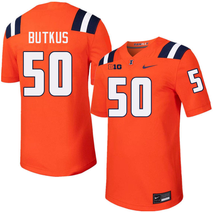 #50 Dick Butkus Illinois Fighting Illini Football Jersey,Uniforms-Orange